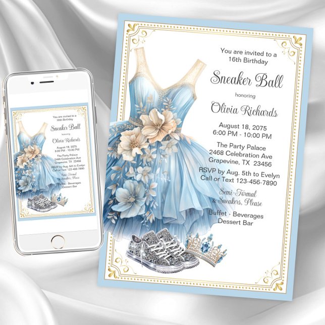 Convites Cinderella Sneaker Festa de aniversário (Girl sneaker ball invitation. Instant download and printed invitations available.)