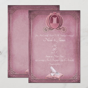 Convites Cinderella Vintage Raspberry & Dourado Rosa Casame