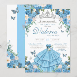 Convites Cinderlla Blue Silver Princesa Elegante Quinceañer