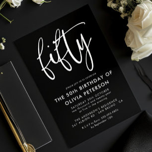 Convites Cinquenta 50º branco moderno na Festa de anivers