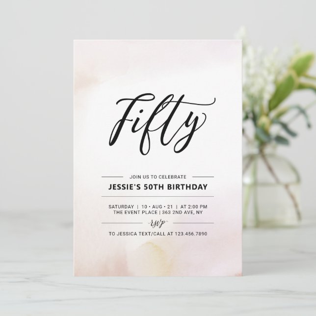 Convites Cinquenta | Aquarela para Festa de Aniversário de  (Em pé/Frente)