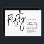 Convites Cinquenta | Black & White Modern 50ª Festa de aniv<br><div class="desc">Celebre seu dia especial com este simples convite de aniversário 50º na moda. Este design apresenta um script de pincel "Cinquenta" com um layout limpo na combinação de cores preto e branco. Mais designs disponíveis no meu compro BaraBomDesign.</div>