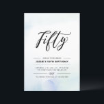Convites Cinquenta | Blue Watercolor 50th Festa de aniversá<br><div class="desc">Comemore seu dia especial com este simples e mínimo 50º convite de aniversário. Este design apresenta um script de na moda com letra "Cinquenta" com um fundo de lavagem de cor d'água com pasta azul e menta. Mais convites para aniversários adultos e material de festa estão disponíveis no meu compro...</div>