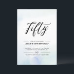 Convites Cinquenta | Blue Watercolor 50th Festa de aniversá<br><div class="desc">Comemore seu dia especial com este simples e mínimo 50º convite de aniversário. Este design apresenta um script de na moda com letra "Cinquenta" com um fundo de lavagem de cor d'água com pasta azul e menta. Mais convites para aniversários adultos e material de festa estão disponíveis no meu compro...</div>