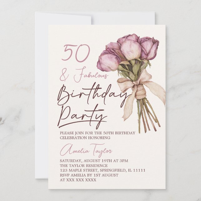 Convites Cinquenta Boho Floral Aniversário (Frente)