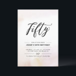 Convites Cinquenta | Coloração d'água mínima de 50.a Festa<br><div class="desc">Comemore seu dia especial com este simples e mínimo 50º convite de aniversário. Este design apresenta um script de na moda com letra "Cinquenta" com um fundo de lavagem de aquarelas neutro e macio. Mais convites para aniversários adultos e material de festa estão disponíveis no meu compro BaraBomDesign.</div>