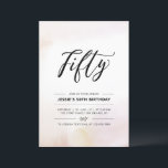 Convites Cinquenta | Coloração d'água mínima de 50.a Festa<br><div class="desc">Comemore seu dia especial com este simples e mínimo 50º convite de aniversário. Este design apresenta um script de na moda com letra "Cinquenta" com um fundo de lavagem de aquarelas neutro e macio. Mais convites para aniversários adultos e material de festa estão disponíveis no meu compro BaraBomDesign.</div>