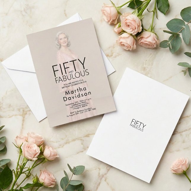 Convites Cinquenta e Chic Glam Fotográfico de Aniversário F (Fifty & Fabulous Chic Photo Birthday Glam Invitation)