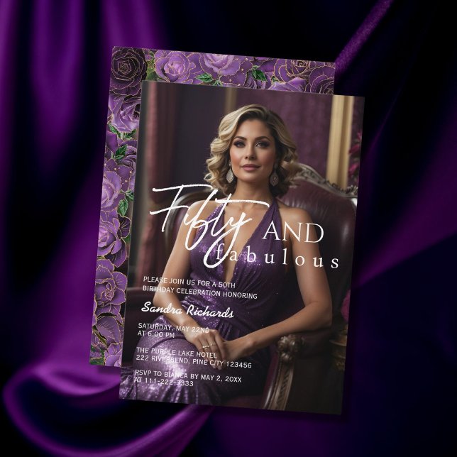 Convites Cinquenta e fabulosa Rosa roxa 50º aniversário (Criador carregado)