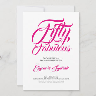 Convites Cinquenta e Fabuloso Aniversário de 50 anos Rosa