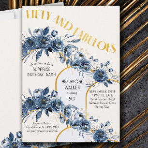 Convites Cinquenta e Fabuloso Arco Dourado Floral Aniversár