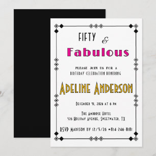 Convites Cinquenta e Fabuloso Black Gold Pink Art Deco  