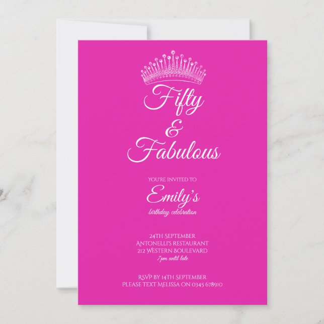 Convites Cinquenta e Fabuloso Coroa Rosa Aniversário (Frente)