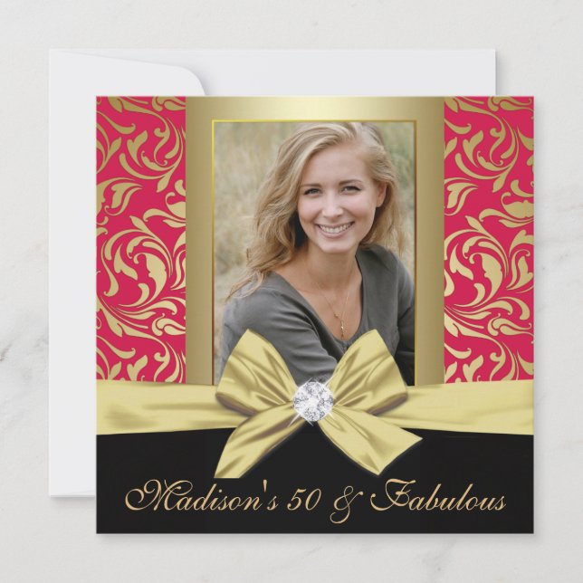 Convites Cinquenta e fabuloso damasco vermelho de ouro 50º  (Frente)