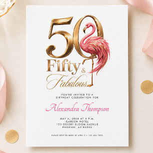 Convites Cinquenta e Fabuloso Flamingo Rosa Festa de Aniver
