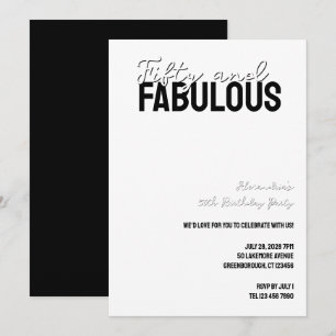 Convites Cinquenta e Fabuloso Minimalista Aniversário de 50