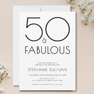 Convites Cinquenta e Fabuloso Minimalista Aniversário de 50