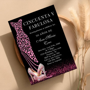 Convites Cinquenta e Fabuloso Pink Glam Espanhol Aniversári