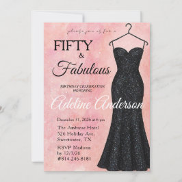 Convites Cinquenta e Fabuloso Rosa Aquarela Brilho Preto