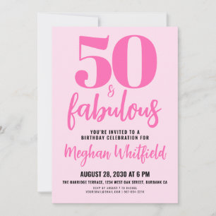 Convites Cinquenta e Fabuloso Rosa Bege Aniversário de 50 a
