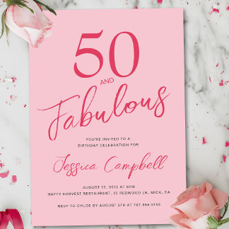 Convites Cinquenta e Fabuloso Rosa Bege Festa de Aniversári