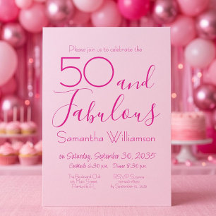 Convites Cinquenta e Fabuloso Rosa Cor-de-Rosa Aniversário