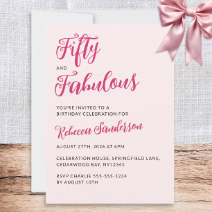 Convites Cinquenta e Fabuloso Rosa Coral Aniversário de 50