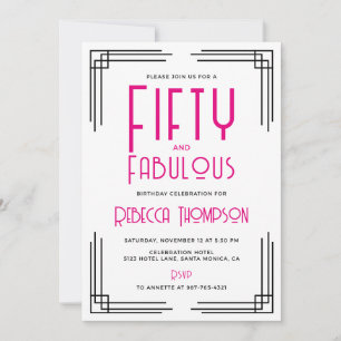 Convites Cinquenta e Fabuloso Rosa Quente Art Deco 50º Aniv