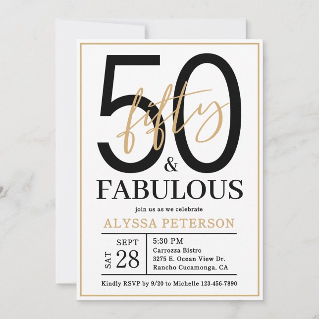 Convites Cinquenta e Fabuloso Script Aniversário de 50 anos (Frente)