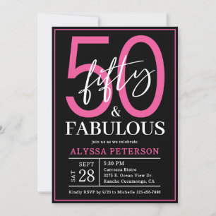 Convites Cinquenta e Fabuloso Script Preto 50º Aniversário