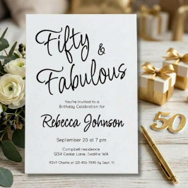 Convites Cinquenta e Fabuloso Script Preto Aniversário de 5