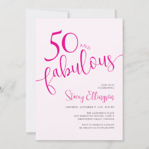 Convites Cinquenta e Fabuloso Script Rosa Aniversário de 50
