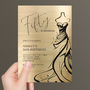 Convites Cinquenta e Fabuloso Vestido Dourado Aniversário d