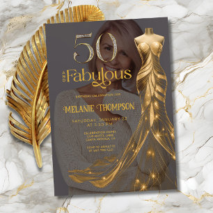 Convites Cinquenta e Fabuloso Vestido Dourado Foto 50º Aniv