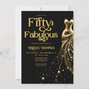 Convites Cinquenta e Fabuloso Vestido Dourado Preto Anivers