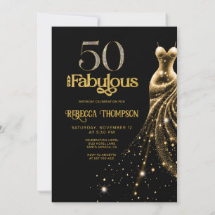 Convites Cinquenta e Fabuloso Vestido Dourado Preto Anivers
