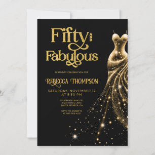 Convites Cinquenta e Fabuloso Vestido Dourado Preto Anivers