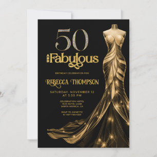 Convites Cinquenta e Fabuloso Vestido Dourado Preto Anivers