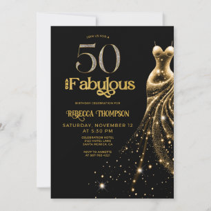 Convites Cinquenta e Fabuloso Vestido Dourado Preto Anivers