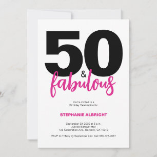 Convites Cinquenta e Fantástico Aniversário de 50 anos Rosa