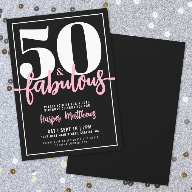 Convites Cinquenta e Fantástico Festa de 50 Anos Moderna (Fifty And Fabulous Modern 50th Birthday Party Invitation)