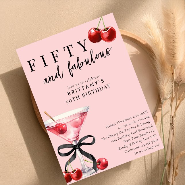 Convites Cinquenta e Fantástico Martini de Cereja Aniversár (Criador carregado)