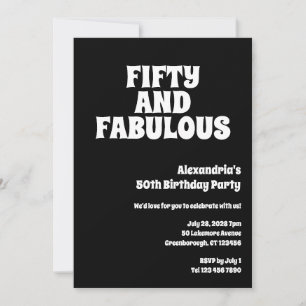 Convites Cinquenta e Fantástico Preto Branco 50º Aniversári