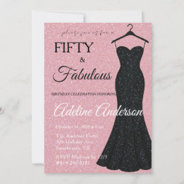 Convites Cinquenta e Fantástico Preto e Rosa Brilho 50º Ani