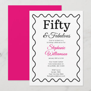 Convites Cinquenta e Fantástico Preto e Rosa Script