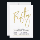 Convites Cinquenta | Escova moderna, Dourada 50ª Festa de a<br><div class="desc">Celebre seu dia especial com este simples convite de festas na moda. Este design apresenta um script de pincel chic "Cinquenta" com um layout limpo na combinação de cores preto e dourado. Há mais designs e suprimentos de festas disponíveis no meu compro,  BaraBomDesign.</div>