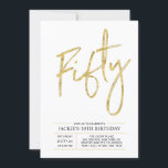 Convites Cinquenta | Escova moderna, Dourada 50ª Festa de a<br><div class="desc">Celebre seu dia especial com este simples convite de festas na moda. Este design apresenta um script de pincel chic "Cinquenta" com um layout limpo na combinação de cores preto e dourado. Há mais designs e suprimentos de festas disponíveis no meu compro,  BaraBomDesign.</div>