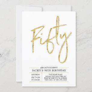 Convites Cinquenta   Escova moderna, Dourada 50ª Festa de a