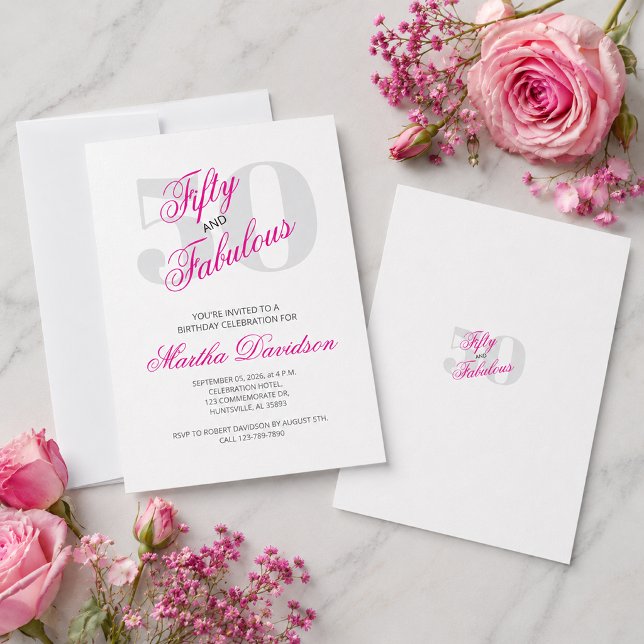 Convites Cinquenta & Fabuloso Celebração Pink Glam (Fifty & Fabulous Pink Glam Celebration Invitation)