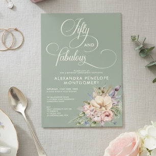 Convites Cinquenta & Fabuloso Verde Sage Floral Aniversário